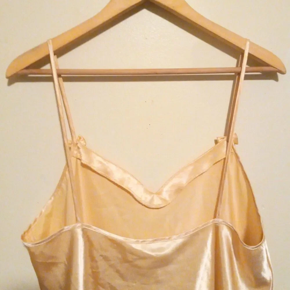 Vintage California Dynasty Liquid Satin Chemise Gown-Large-Bow Detail-Yellow